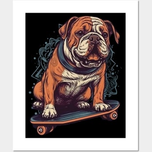 Bulldog on a skateboard Posters and Art